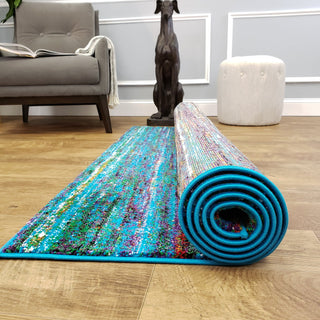 Area Rugs,Aiza Modern Lines Blue 5'3" x 7'3" Bohemian Area Rug,MUSALLA® Masjid Mosque Carpets Prayer Runner Rugs