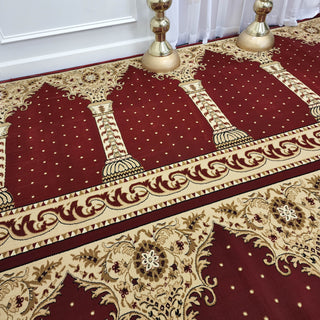 AQSA Royal Maroon™ Arch Masjid Carpet: Majestic Design for Sacred Spaces