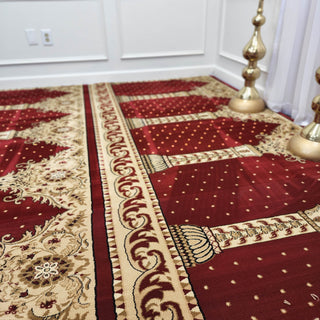 AQSA Royal Maroon™ Arch Masjid Carpet: Majestic Design for Sacred Spaces