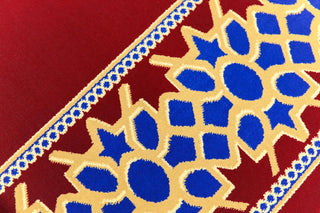 Mosque Carpets,MARYAM RadiantSanctuary™ Masjid Carpet: Deep Red Majesty with Golden Accents for Sacred Spaces,MUSALLA® Masjid Mosque Carpets Prayer Runner Rugs