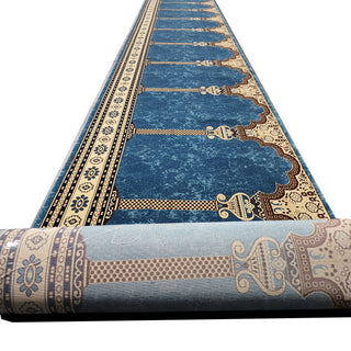Musalla MAYSA Custom-Size Blue Prayer Runner Rug: Tailored for Your Sacred Space
