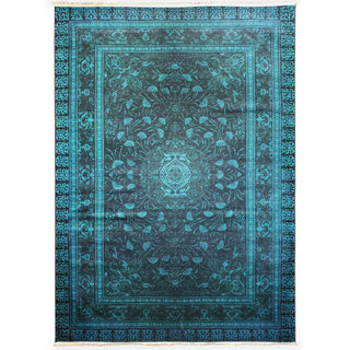 Area Rugs,Serica Museum Quality Area Rug Faux Silk Aegean Blue Medallion Distressed,MUSALLA® Masjid Mosque Carpets Prayer Runner Rugs