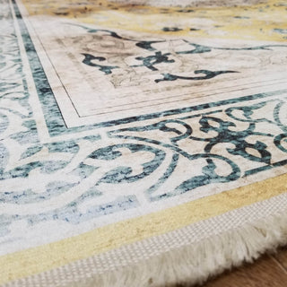 Area Rugs,Serica Museum Quality Faux Silk Yellow Medallion Distressed Area Rug,MUSALLA® Masjid Mosque Carpets Prayer Runner Rugs