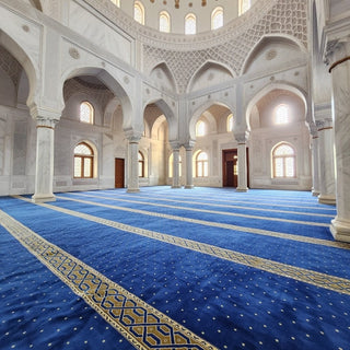 Mosque Carpets,KHALID™ Navy Blue Masjid Carpet | Prayer Saff Row Design,Mosque Carpet USA