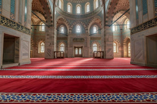 Mosque Carpets,MARYAM™ Deep Red Masjid Carpet | Prayer Saff Row Design,Mosque Carpet USA