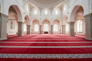 Mosque Carpets,MARYAM™ Deep Red Masjid Carpet | Prayer Saff Row Design,Mosque Carpet USA