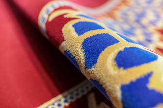 Mosque Carpets,MARYAM RadiantSanctuary™ Masjid Carpet: Deep Red Majesty with Golden Accents for Sacred Spaces,MUSALLA® Masjid Mosque Carpets Prayer Runner Rugs