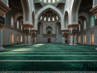 WAZIR™ Deep Green Masjid Carpet | Prayer Saff Row Design Mosque Carpets 1